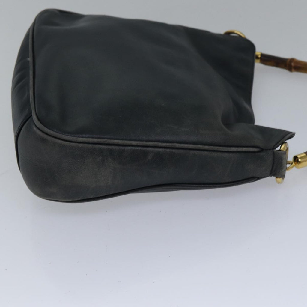 GUCCI Bamboo Hand Bag Leather 2way Black bs17354