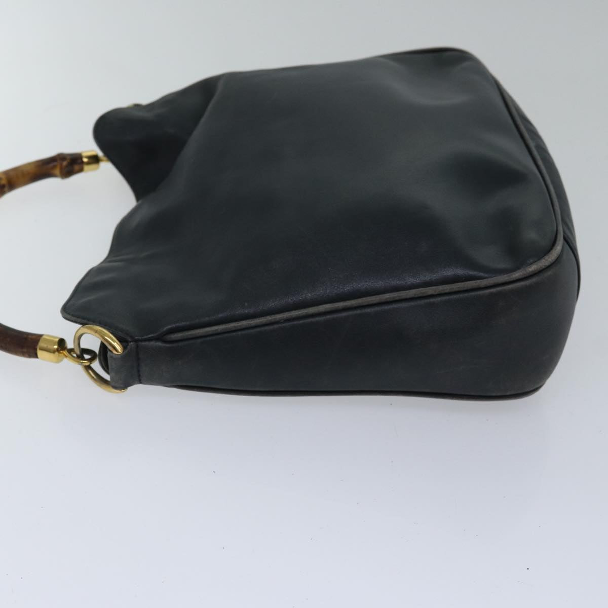 GUCCI Bamboo Hand Bag Leather 2way Black bs17354