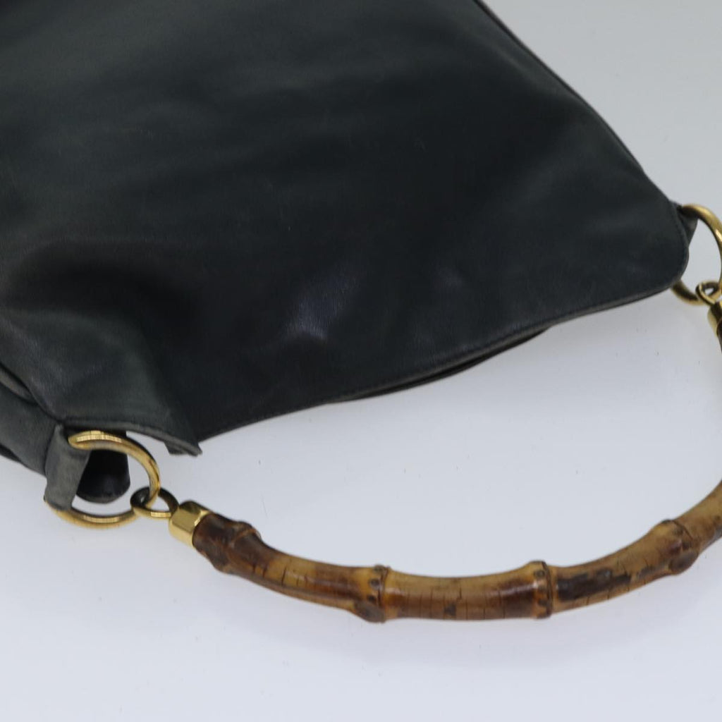 GUCCI Bamboo Hand Bag Leather 2way Black bs17354