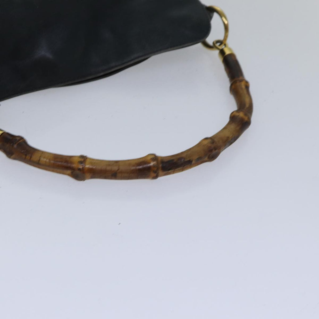 GUCCI Bamboo Hand Bag Leather 2way Black bs17354