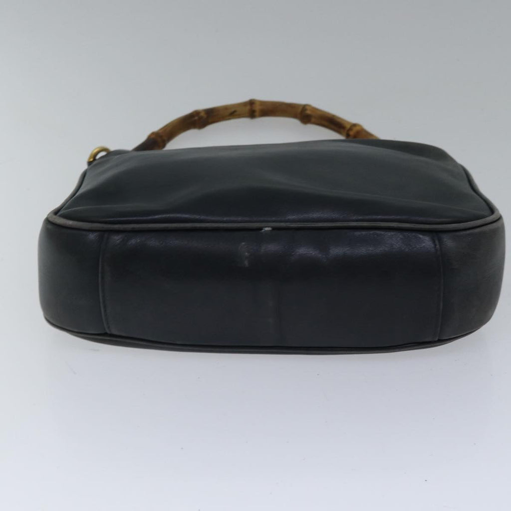 GUCCI Bamboo Hand Bag Leather 2way Black bs17354