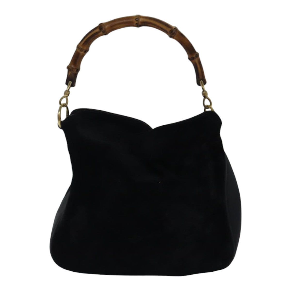 GUCCI Bamboo Hand Bag Suede 2way Black bs17369