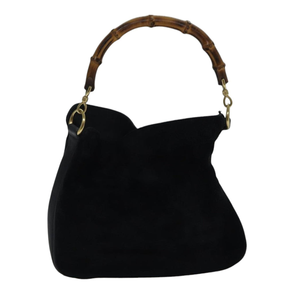 GUCCI Bamboo Hand Bag Suede 2way Black bs17369