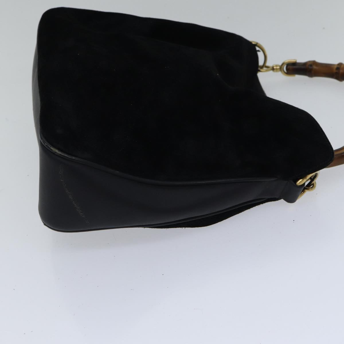 GUCCI Bamboo Hand Bag Suede 2way Black bs17369