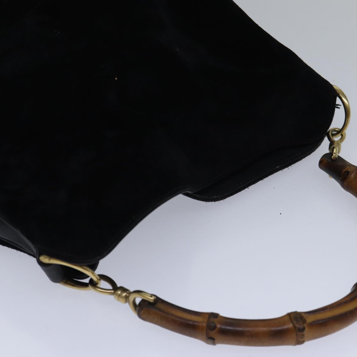 GUCCI Bamboo Hand Bag Suede 2way Black bs17369