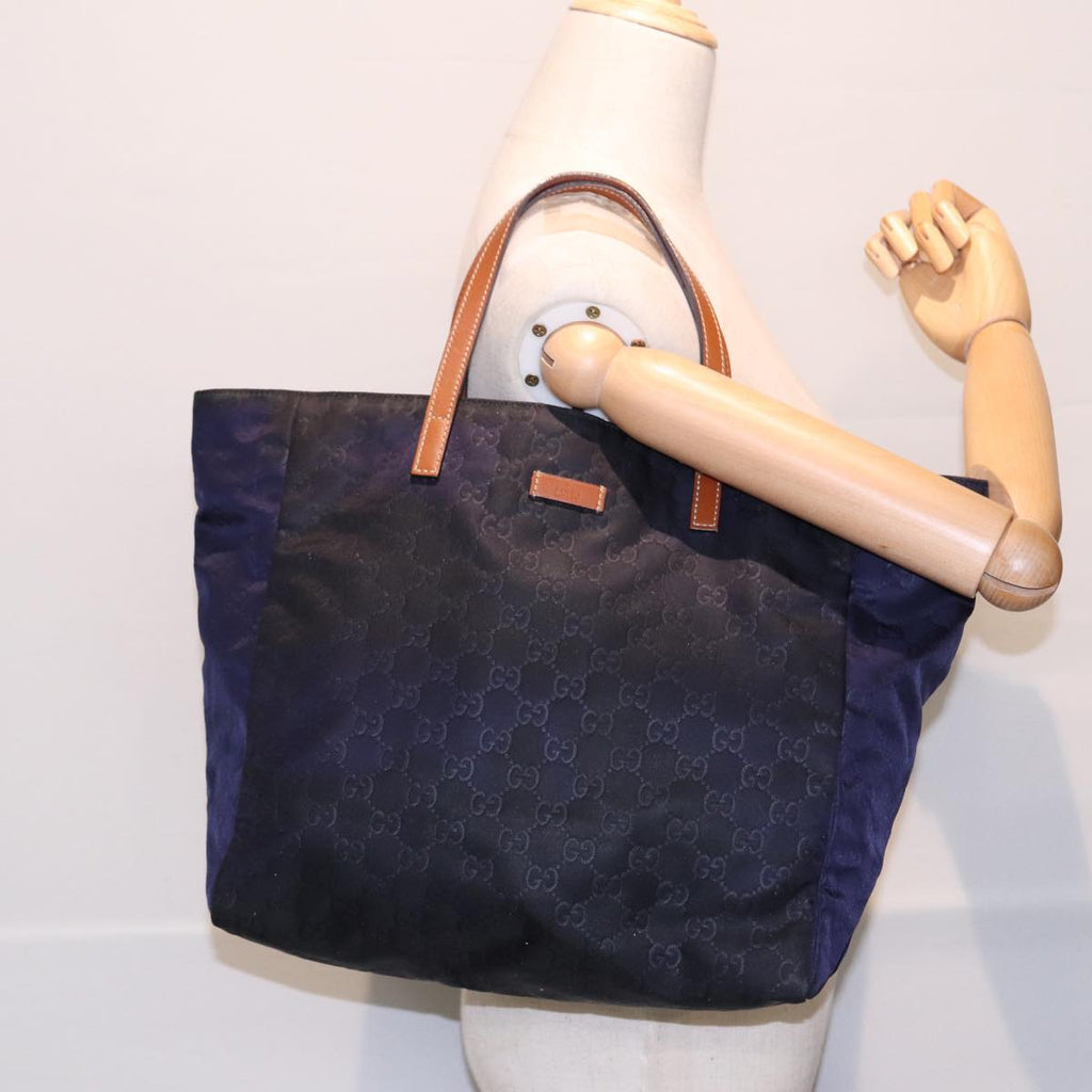 GUCCI GG Canvas Tote Bag Nylon Gold Navy 282439 bs17376