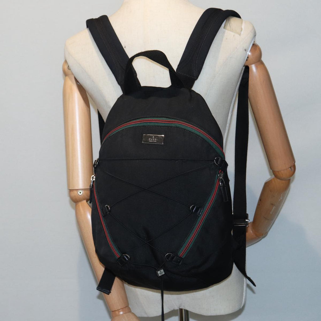 GUCCI Backpack Nylon Black Silver 122348 bs17393
