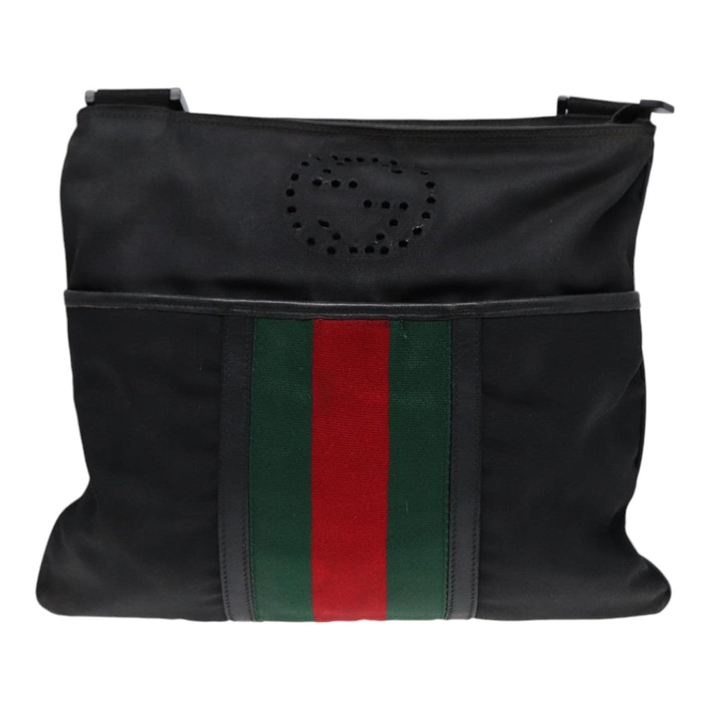 GUCCI Web Sherry Line Shoulder Bag Canvas Black Red Green 181067 bs17422