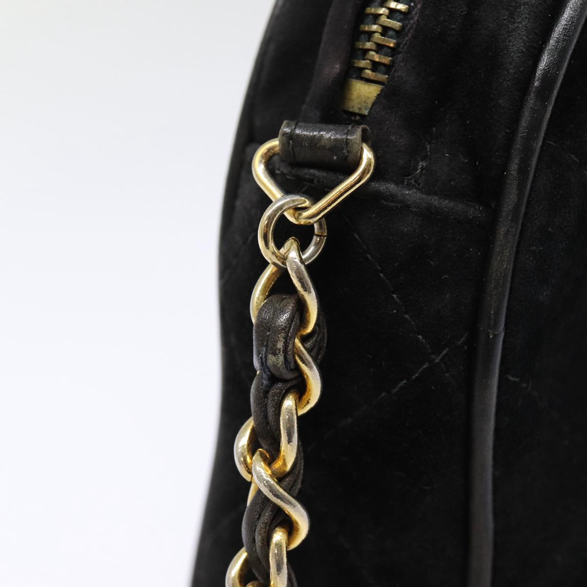 CHANEL Matelasse Chain Shoulder Bag Suede Black Gold CC bs17434