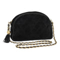CHANEL Matelasse Chain Shoulder Bag Suede Black Gold CC bs17434