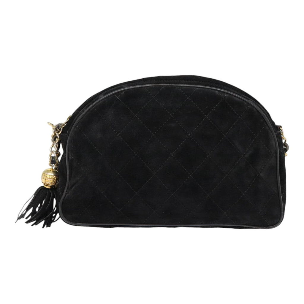 CHANEL Matelasse Chain Shoulder Bag Suede Black Gold CC bs17434