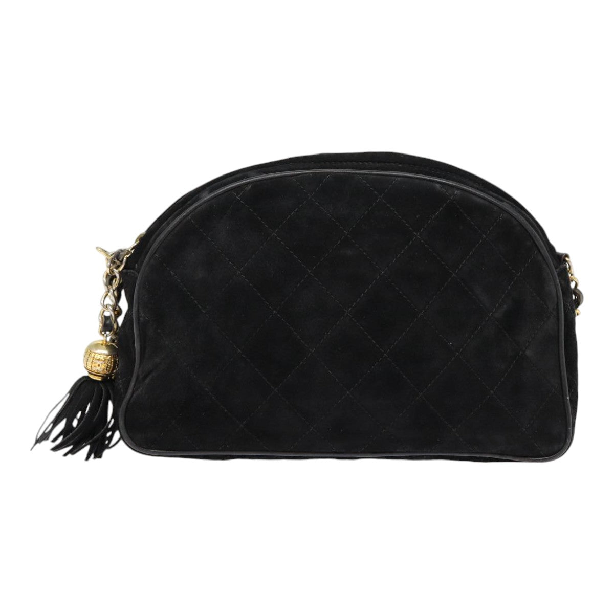 CHANEL Matelasse Chain Shoulder Bag Suede Black Gold CC bs17434