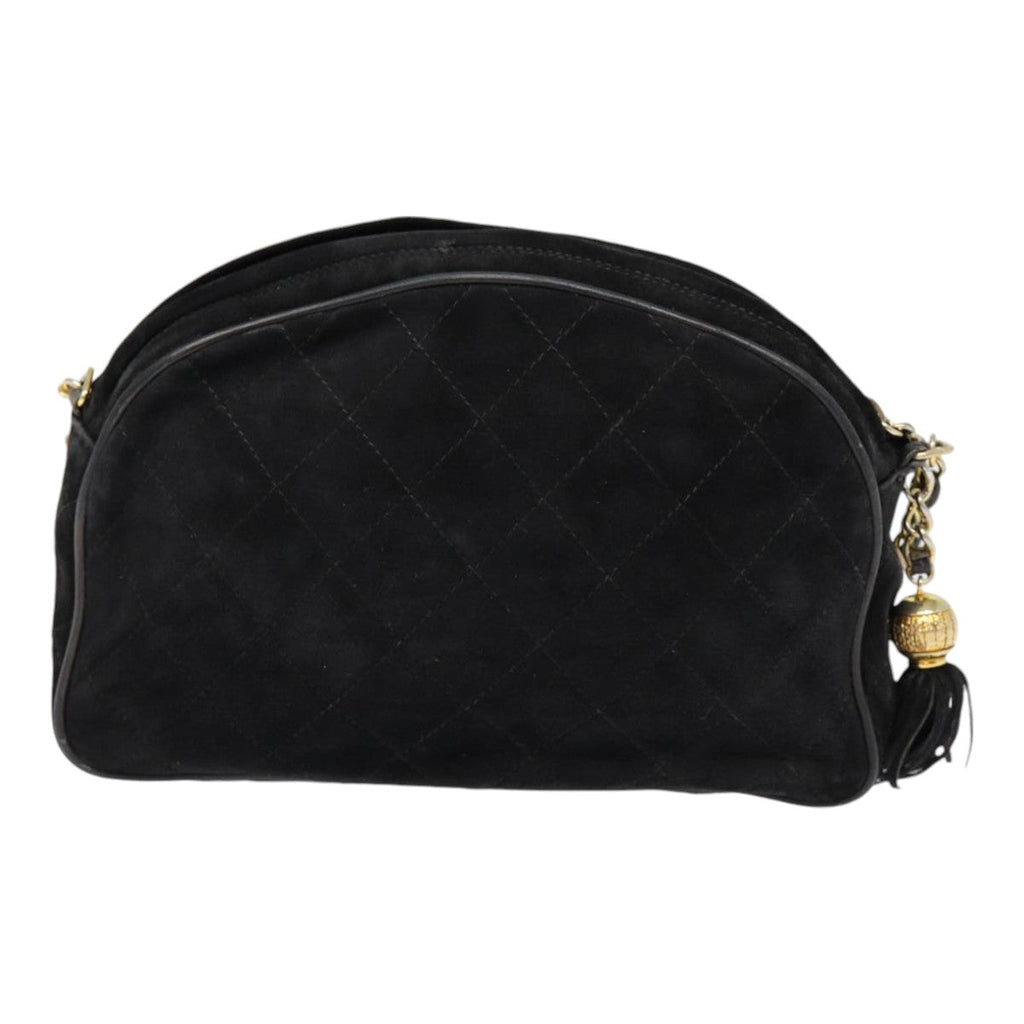 CHANEL Matelasse Chain Shoulder Bag Suede Black Gold CC bs17434