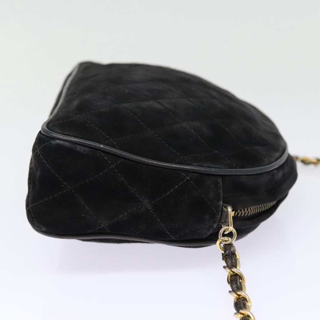 CHANEL Matelasse Chain Shoulder Bag Suede Black Gold CC bs17434