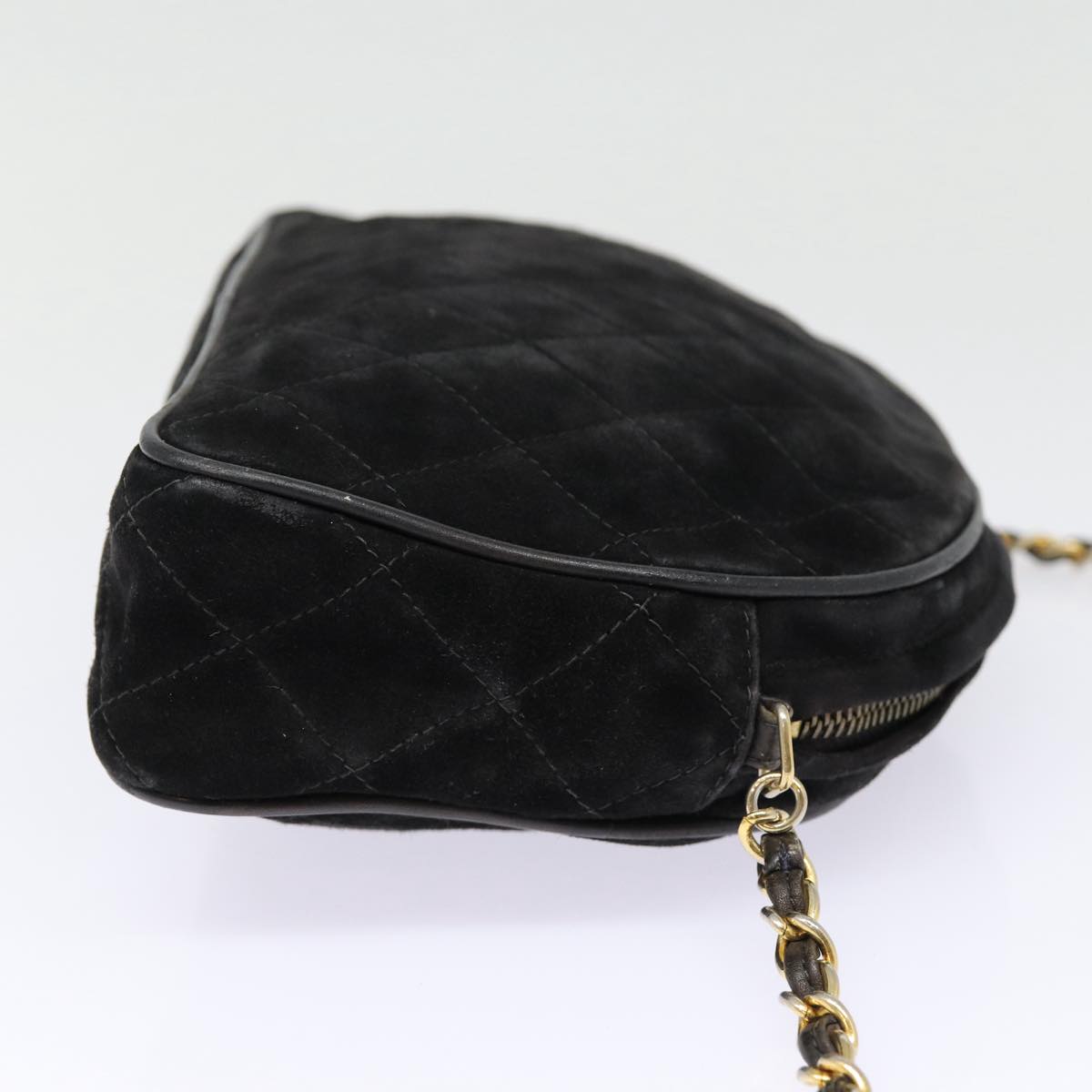 CHANEL Matelasse Chain Shoulder Bag Suede Black Gold CC bs17434