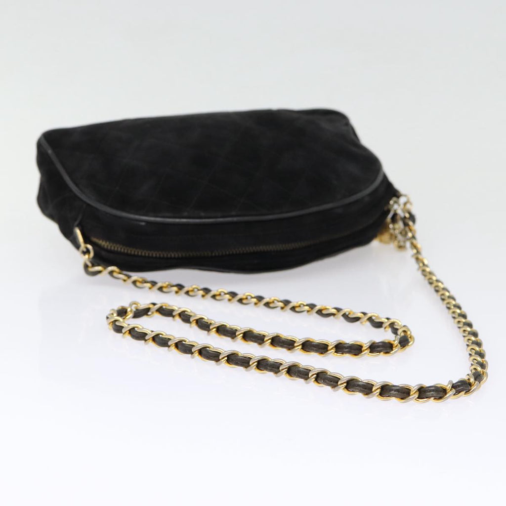 CHANEL Matelasse Chain Shoulder Bag Suede Black Gold CC bs17434