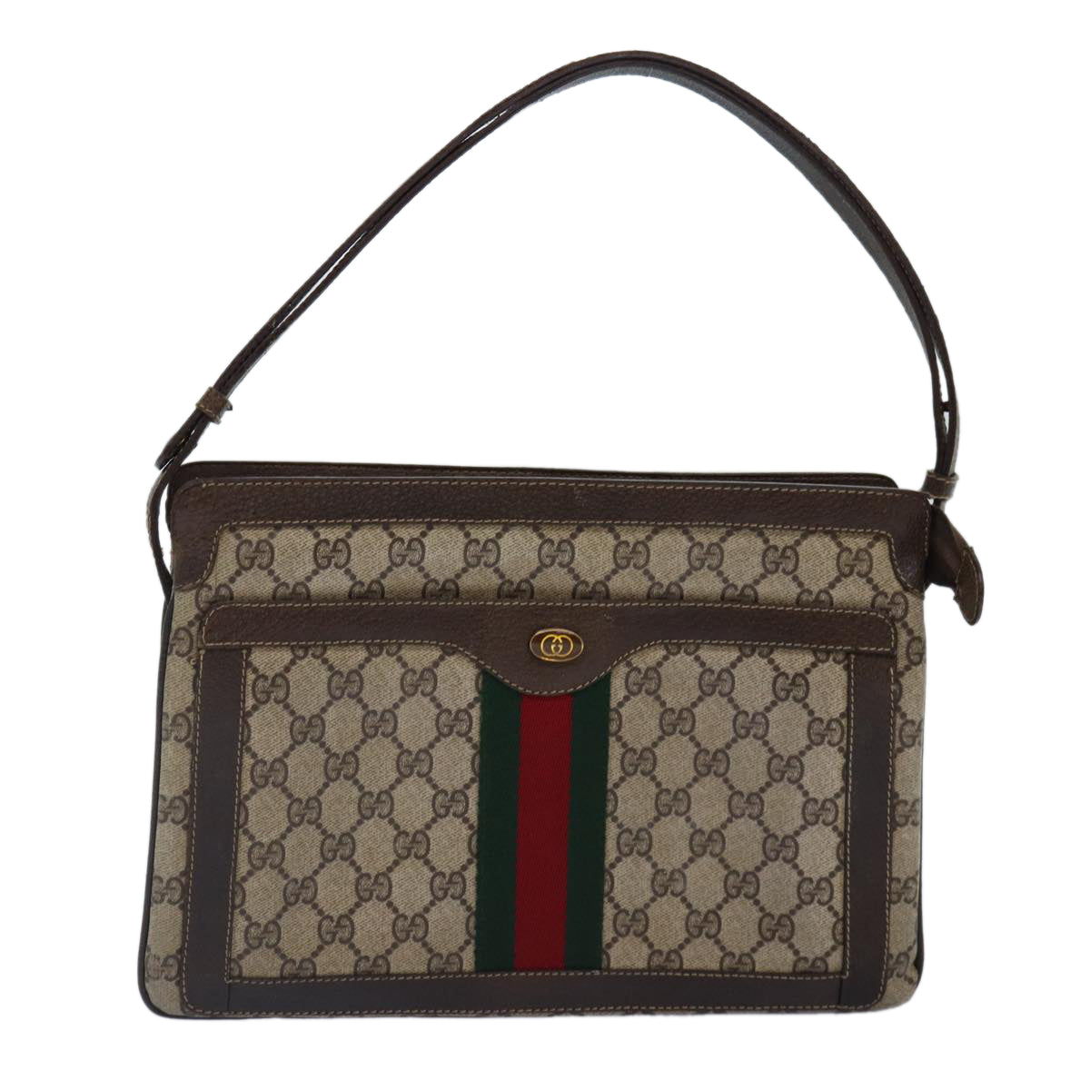 GUCCI GG Supreme Web Sherry Line Shoulder Bag PVC Beige Red Green bs17435