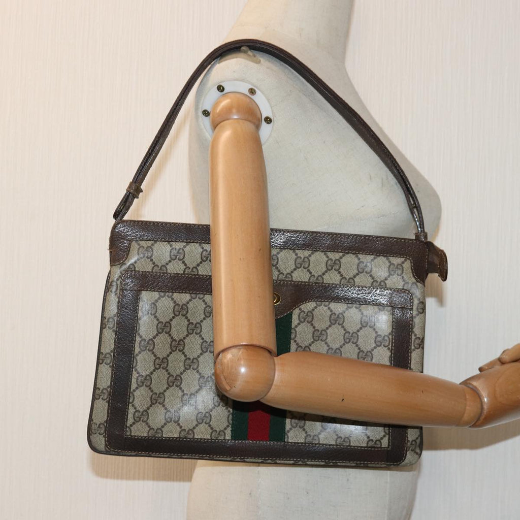 GUCCI GG Supreme Web Sherry Line Shoulder Bag PVC Beige Red Green bs17435