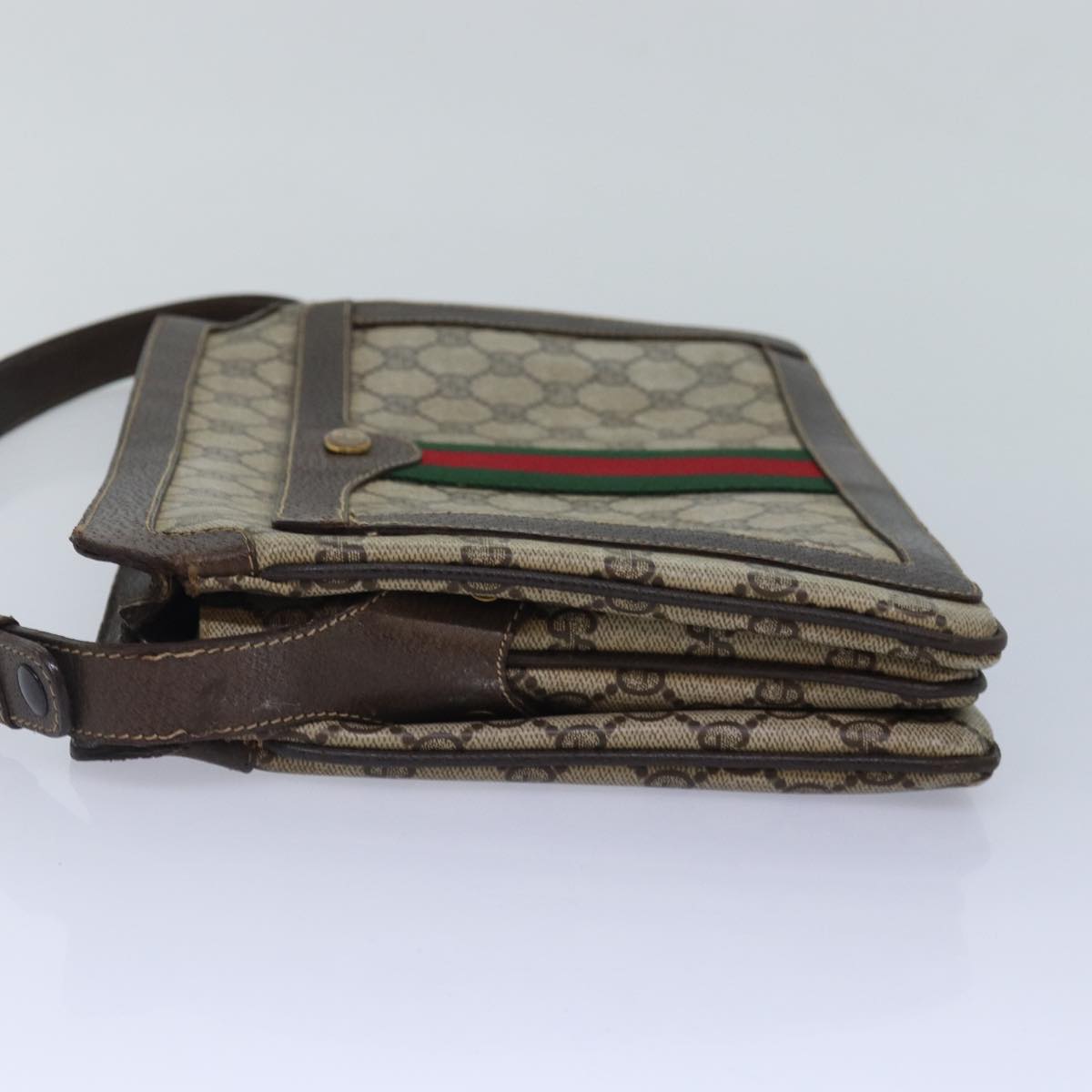 GUCCI GG Supreme Web Sherry Line Shoulder Bag PVC Beige Red Green bs17435