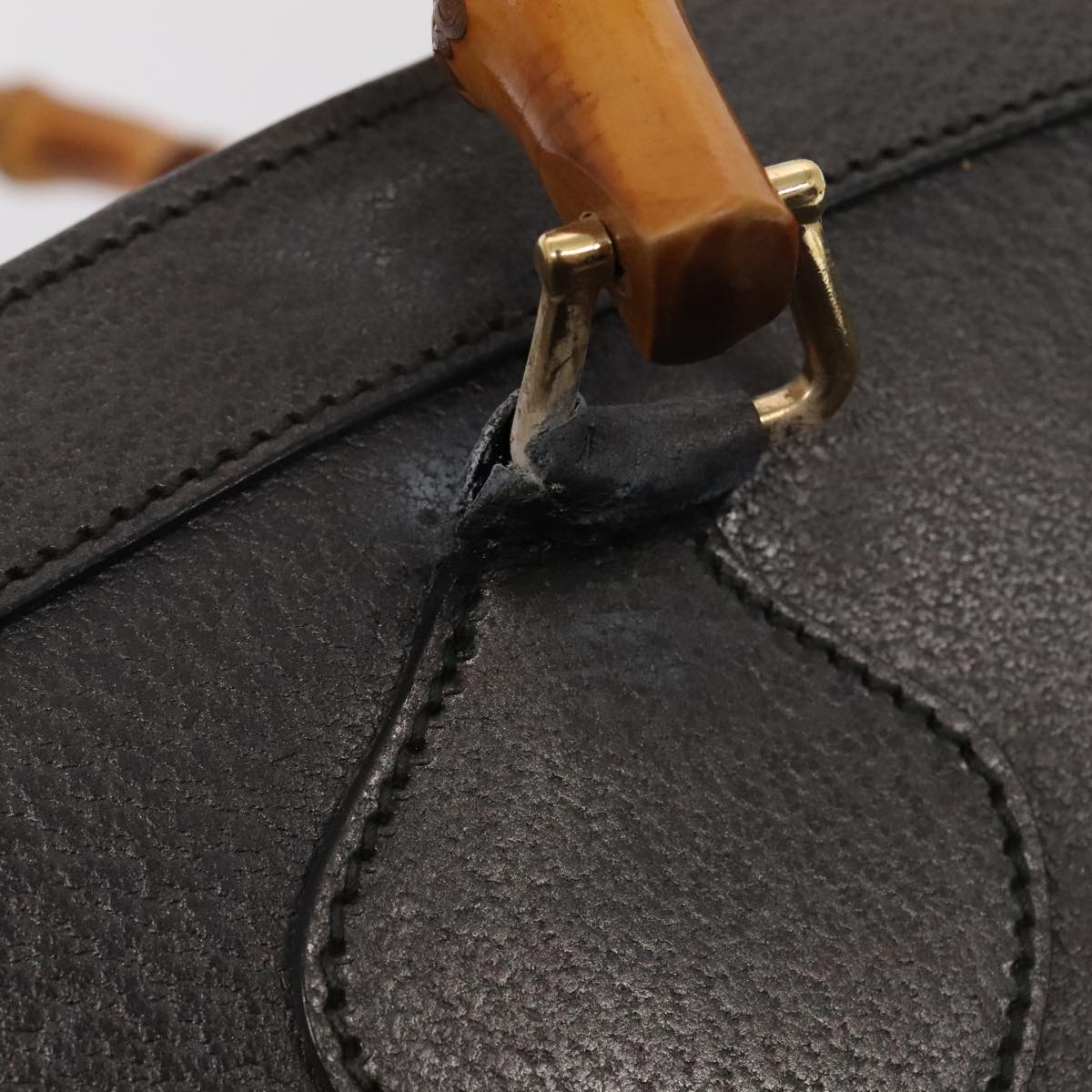 GUCCI Bamboo Hand Bag Leather Gray Gold 002 2853 0260 0 bs17436