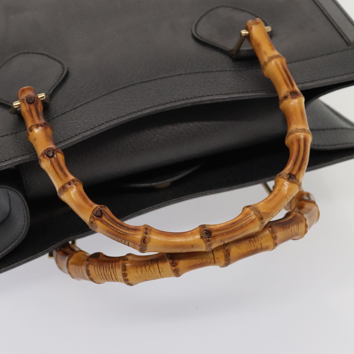GUCCI Bamboo Hand Bag Leather Gray Gold 002 2853 0260 0 bs17436