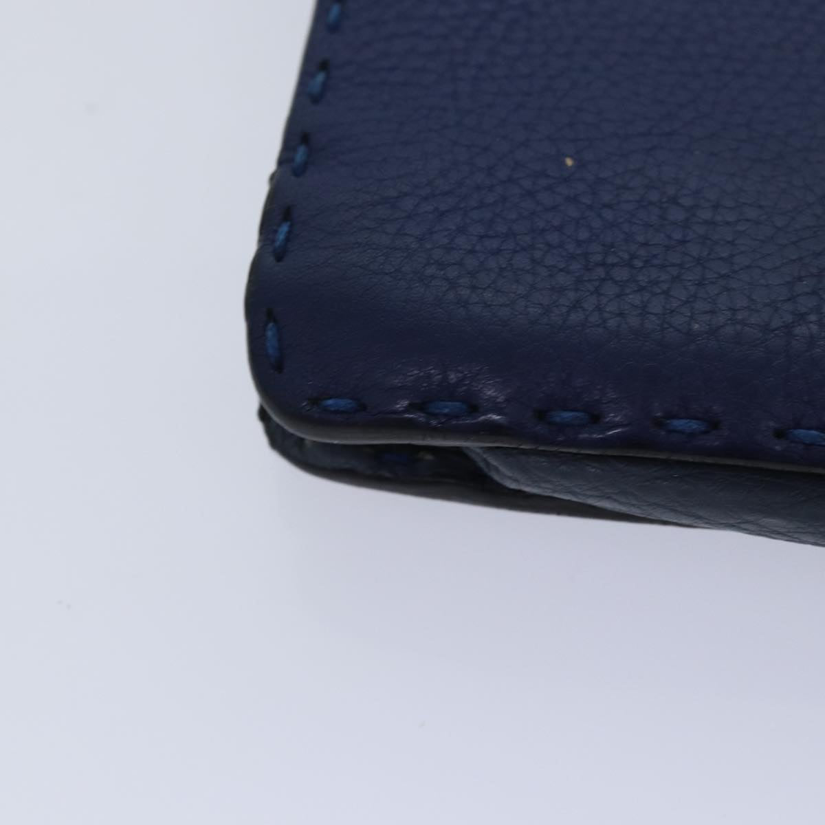 FENDI Clutch Bag Leather Blue Silver bs17465