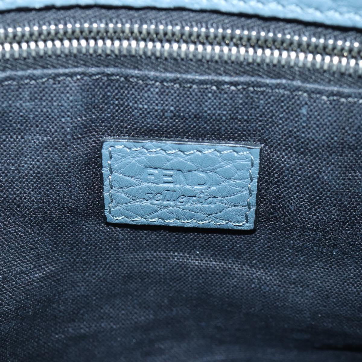 FENDI Clutch Bag Leather Blue Silver bs17465