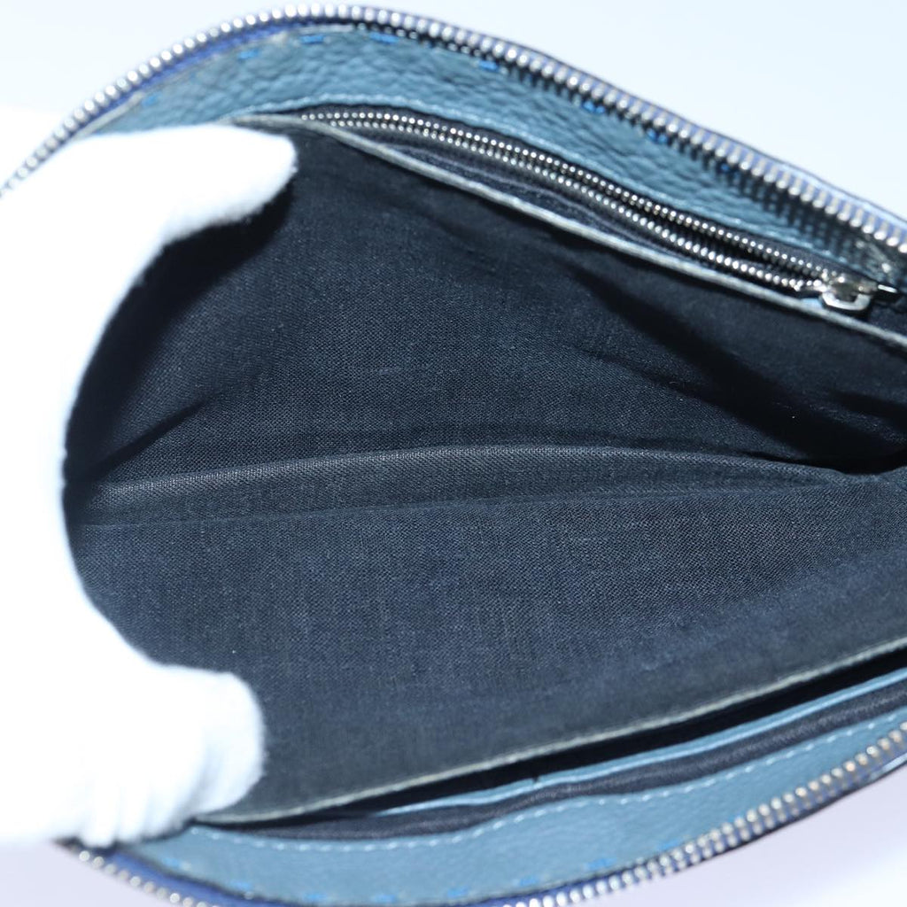 FENDI Clutch Bag Leather Blue Silver bs17465