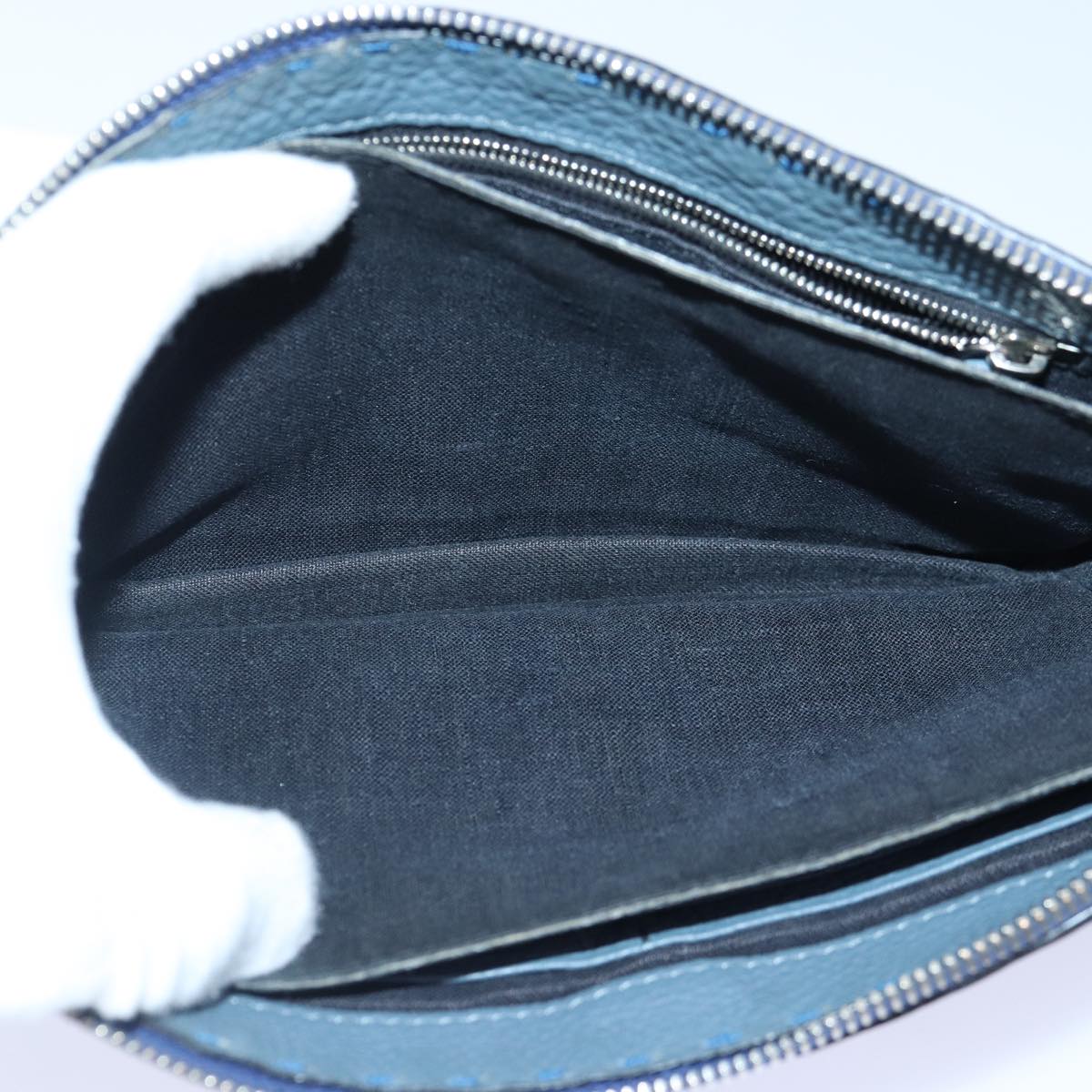 FENDI Clutch Bag Leather Blue Silver bs17465
