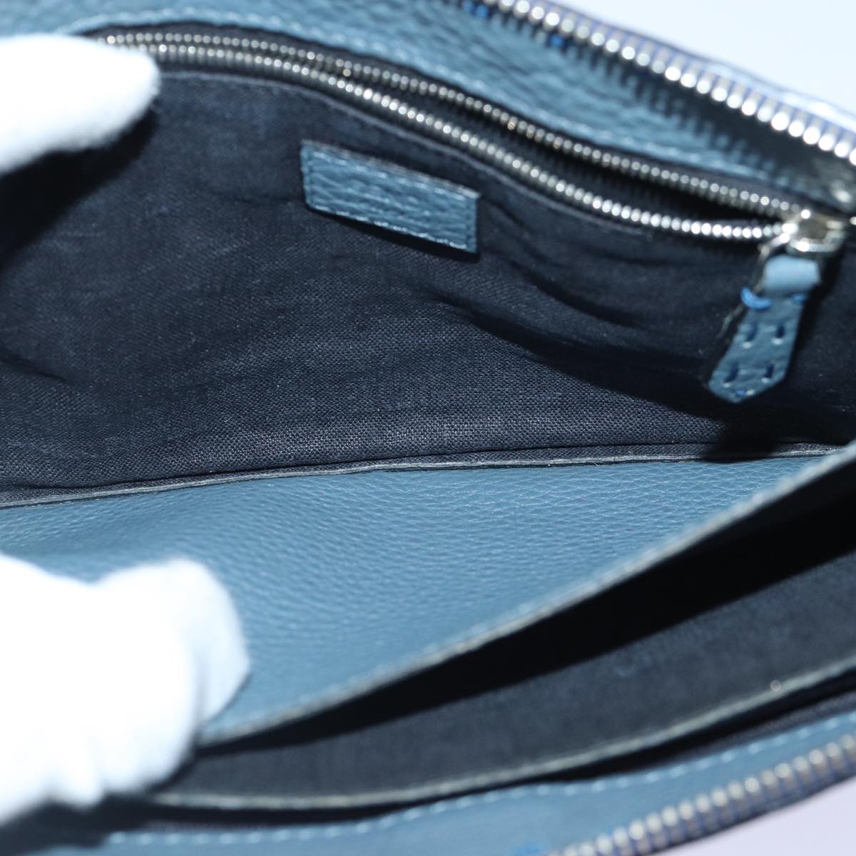 FENDI Clutch Bag Leather Blue Silver bs17465
