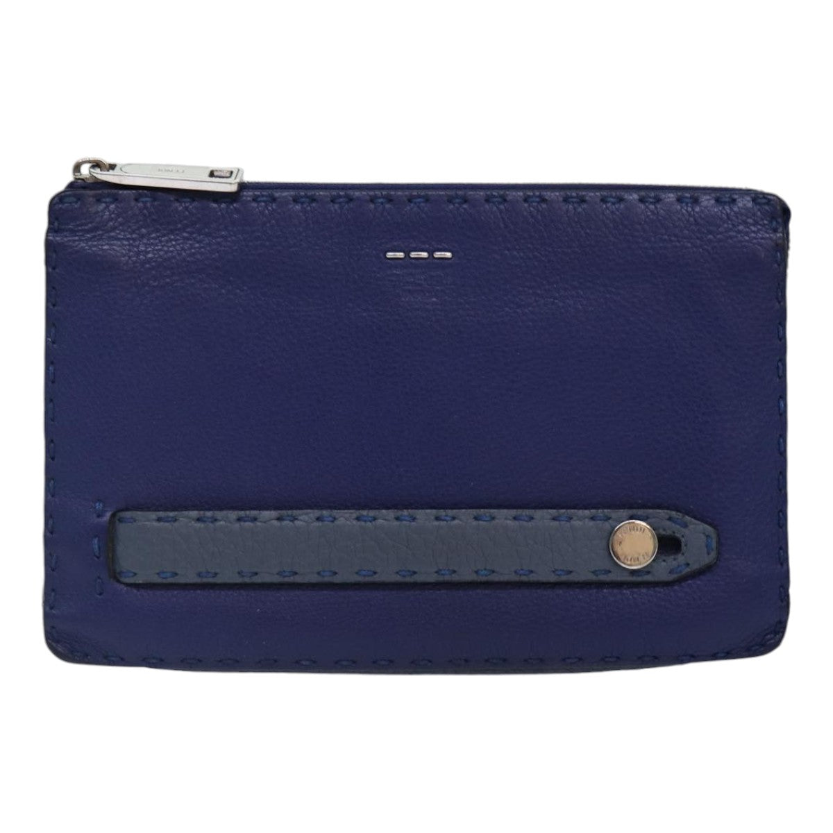 FENDI Clutch Bag Leather Blue Silver bs17465