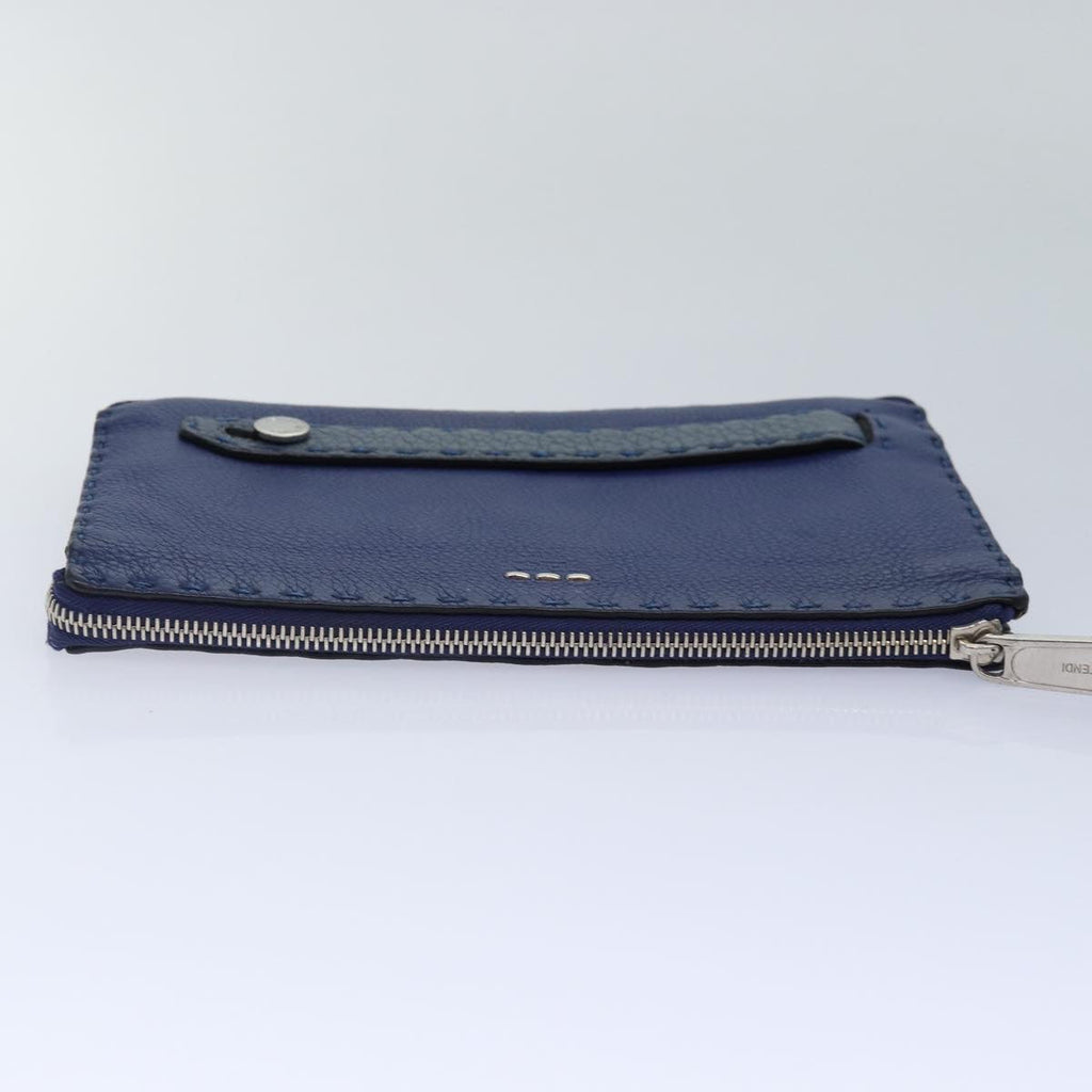 FENDI Clutch Bag Leather Blue Silver bs17465