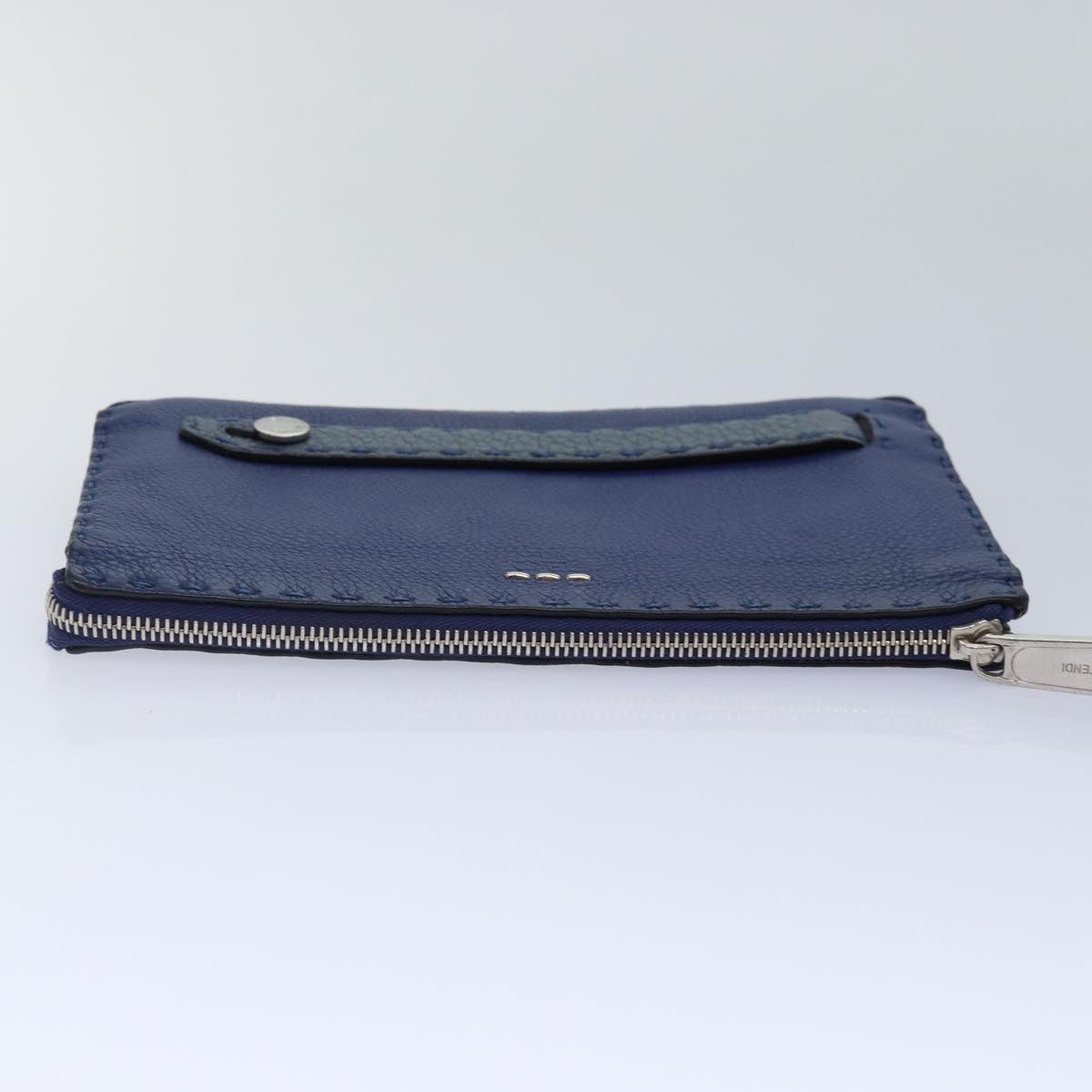 FENDI Clutch Bag Leather Blue Silver bs17465