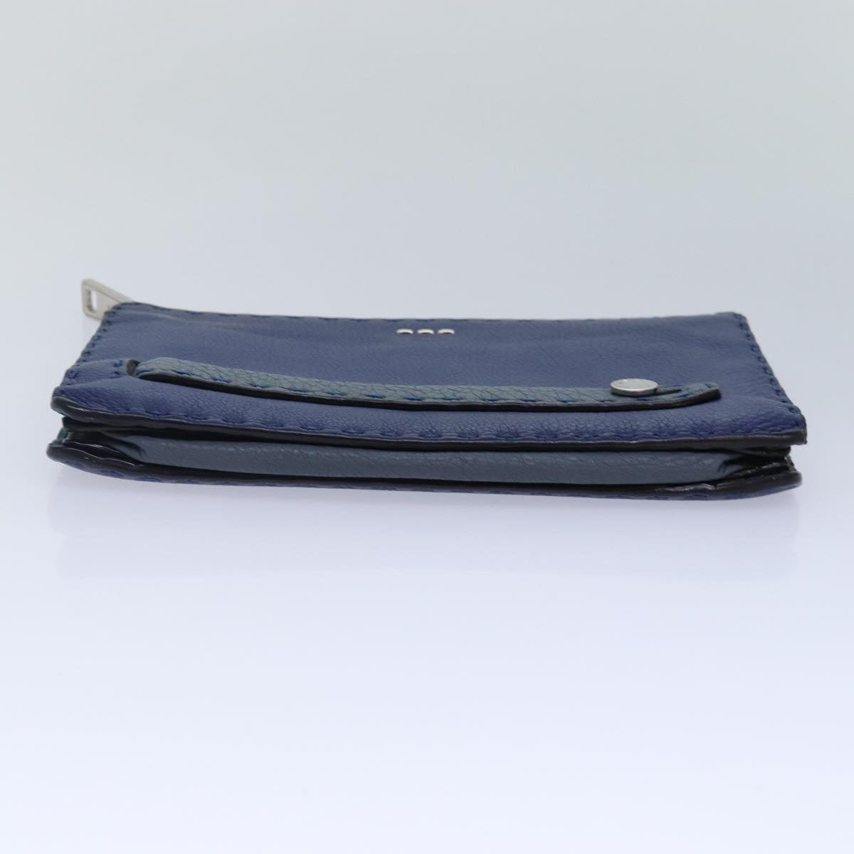 FENDI Clutch Bag Leather Blue Silver bs17465