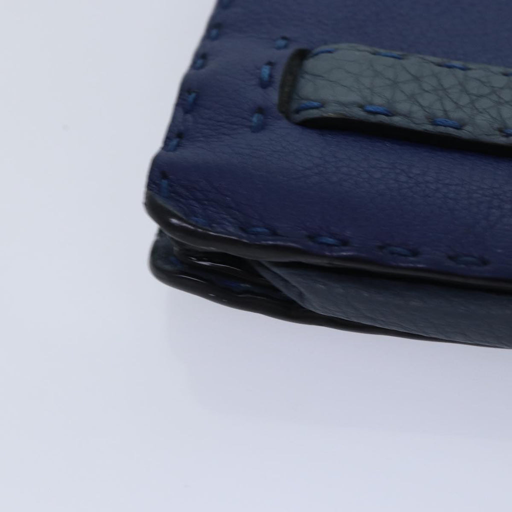 FENDI Clutch Bag Leather Blue Silver bs17465