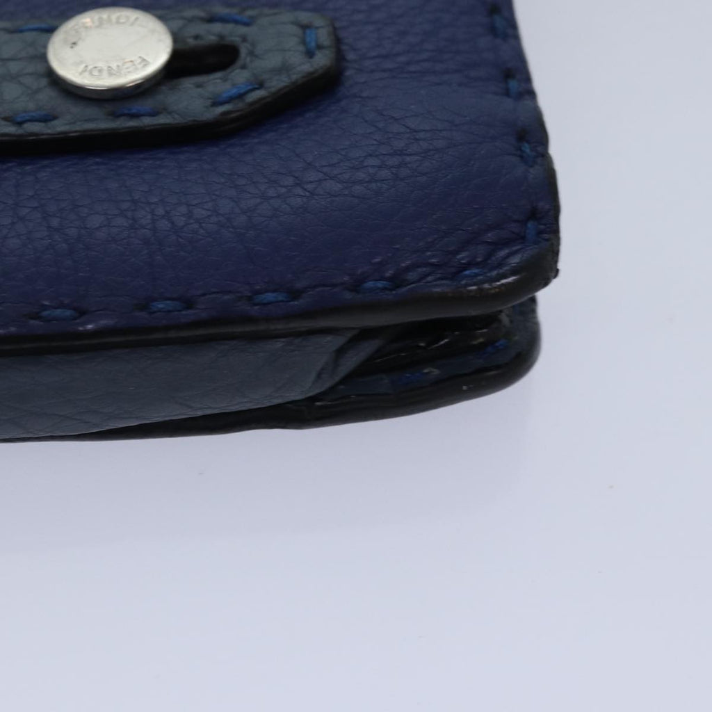 FENDI Clutch Bag Leather Blue Silver bs17465