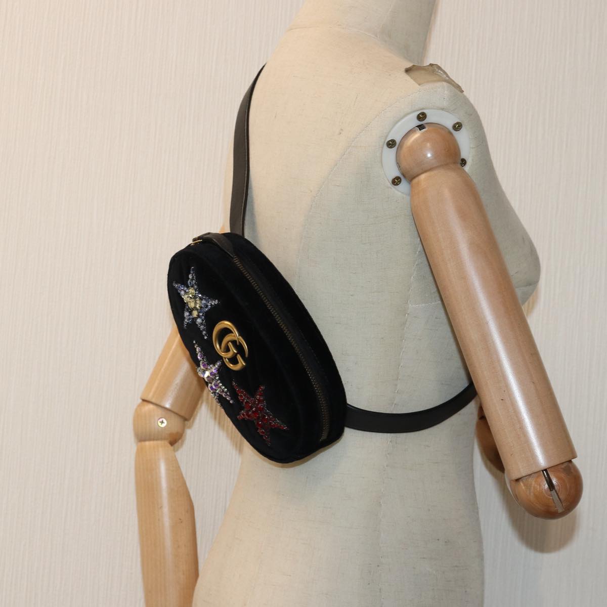 GUCCI Waist bag Velor Black Gold 476434 bs17475