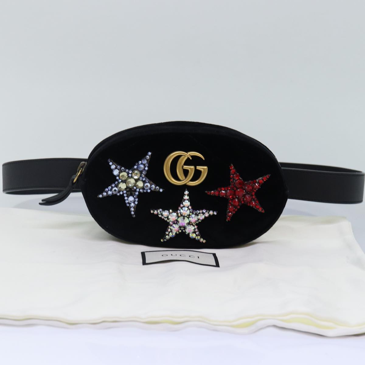 GUCCI Waist bag Velor Black Gold 476434 bs17475