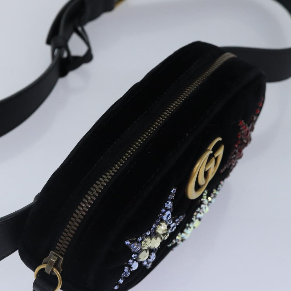 GUCCI Waist bag Velor Black Gold 476434 bs17475