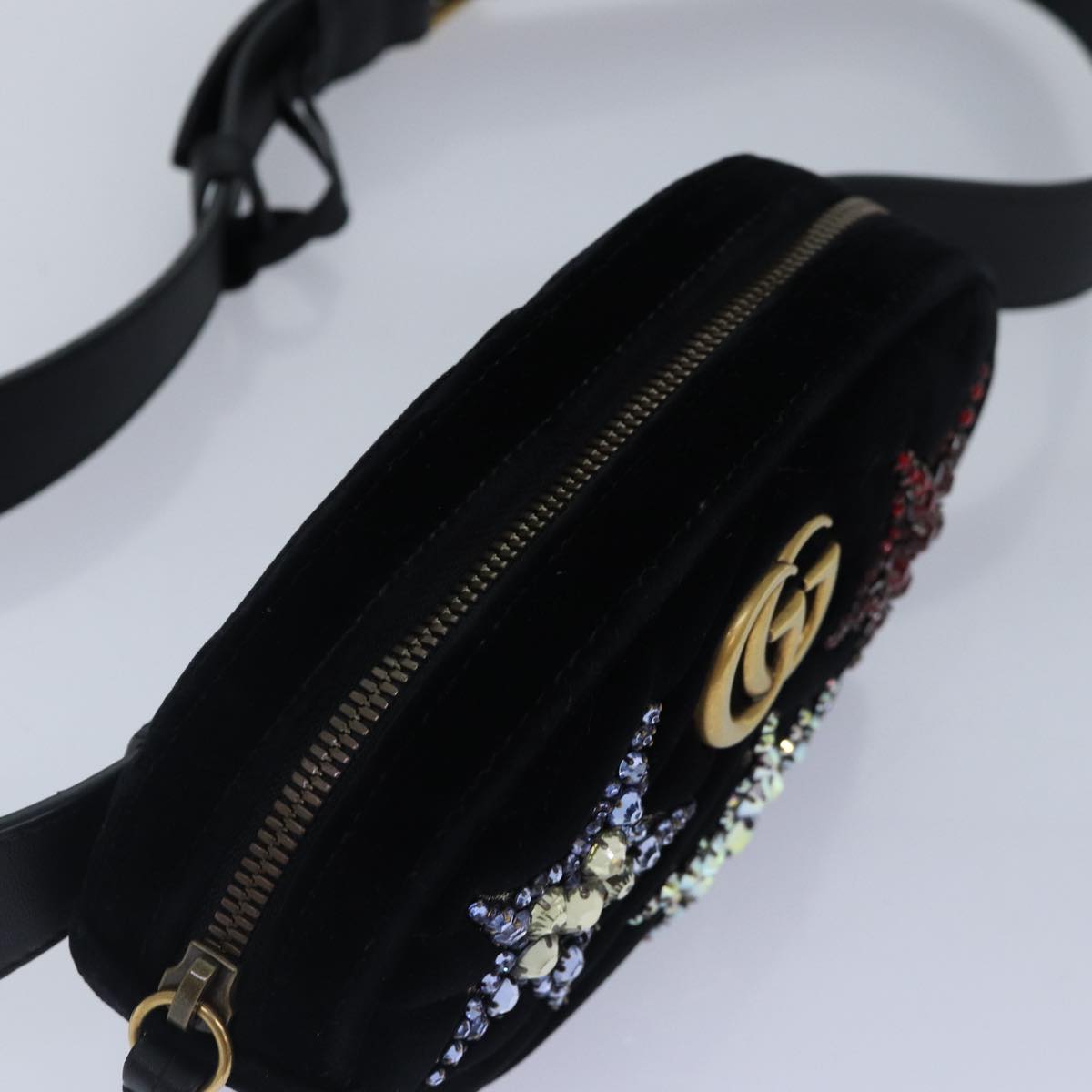 GUCCI Waist bag Velor Black Gold 476434 bs17475