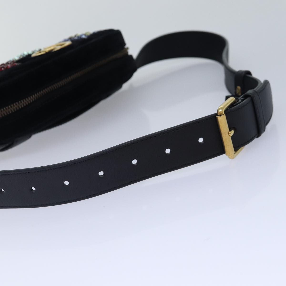 GUCCI Waist bag Velor Black Gold 476434 bs17475