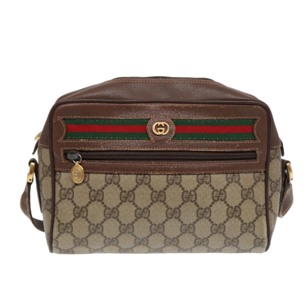 GUCCI GG Supreme Web Sherry Line Shoulder Bag PVC Beige 56 02 087 bs17476