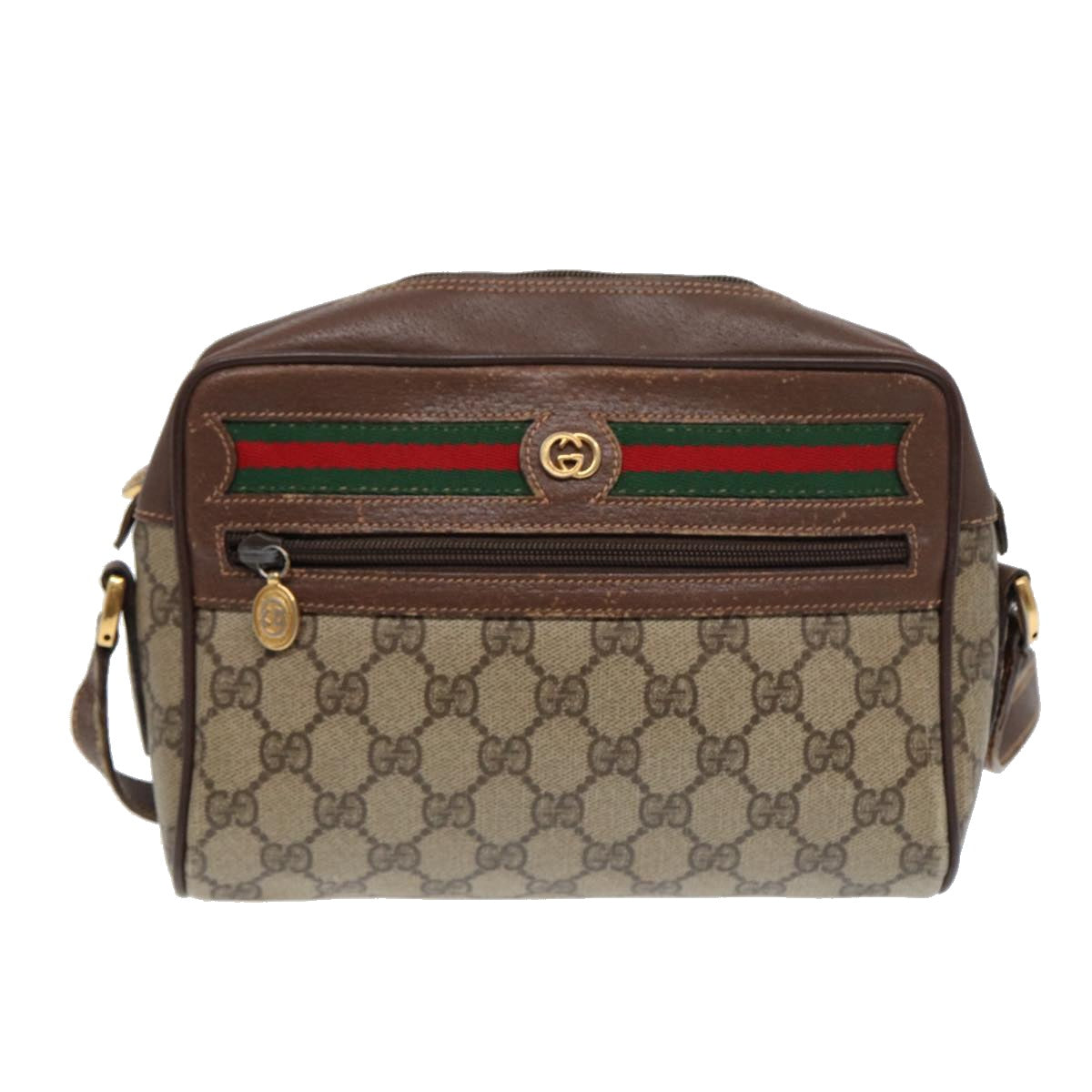 GUCCI GG Supreme Web Sherry Line Shoulder Bag PVC Beige 56 02 087 bs17476