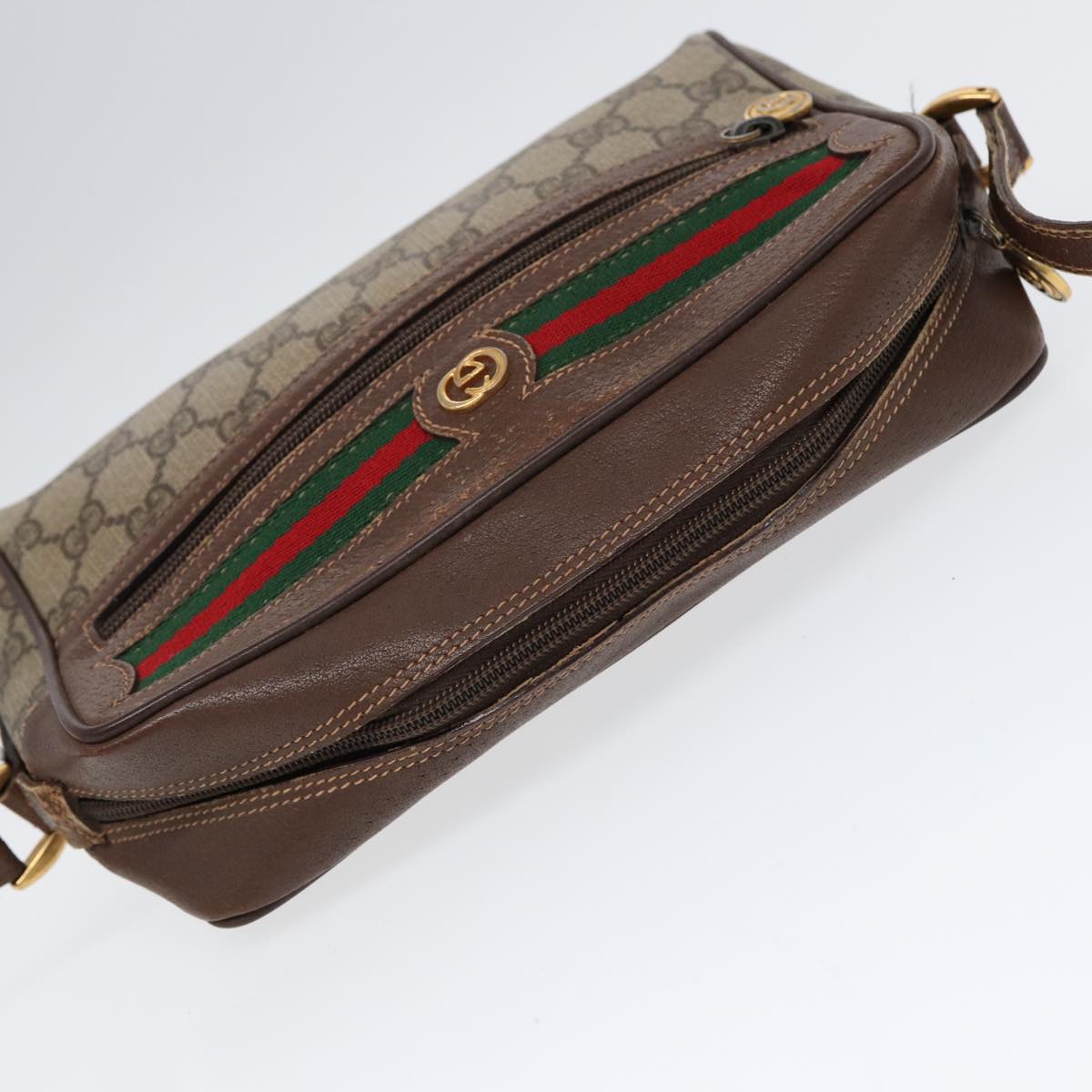 GUCCI GG Supreme Web Sherry Line Shoulder Bag PVC Beige 56 02 087 bs17476