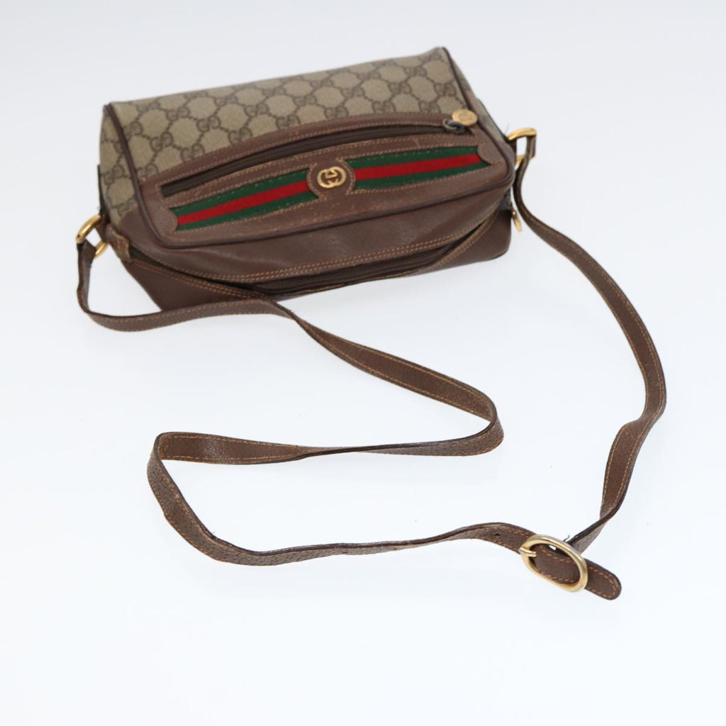 GUCCI GG Supreme Web Sherry Line Shoulder Bag PVC Beige 56 02 087 bs17476