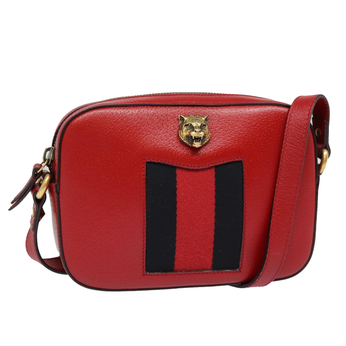 GUCCI Sherry Line Shoulder Bag Leather Gold Red Navy 431284 bs17477
