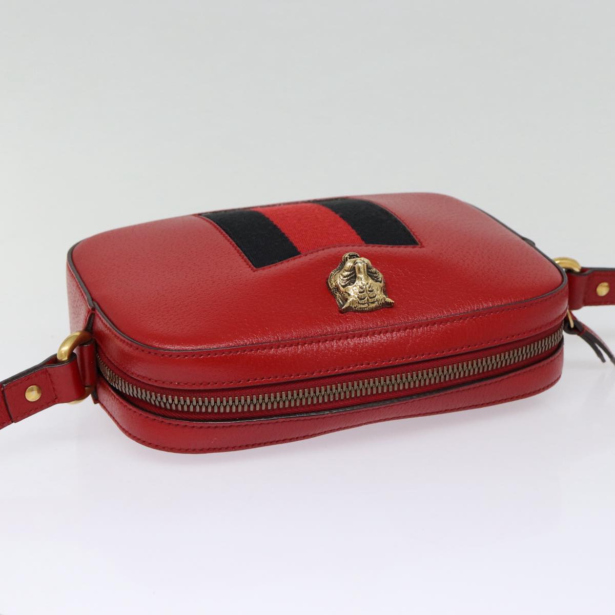 GUCCI Sherry Line Shoulder Bag Leather Gold Red Navy 431284 bs17477