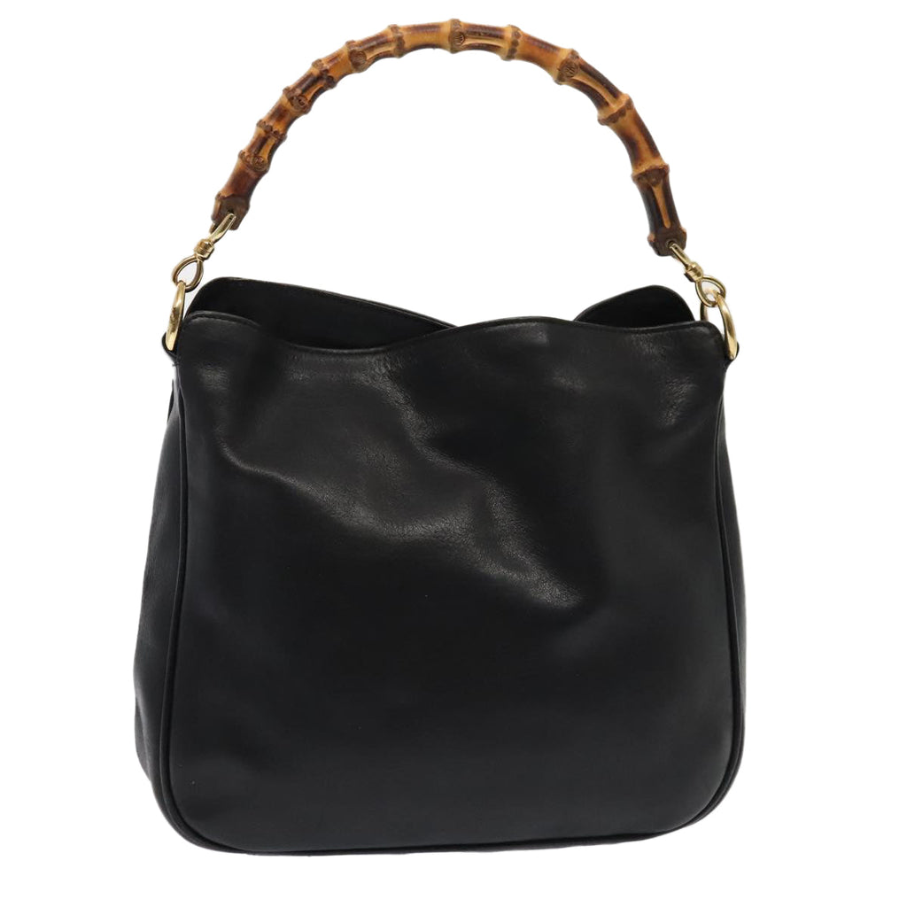 GUCCI Bamboo Hand Bag Leather Black Gold 001 1705 1638 bs17478