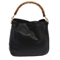 GUCCI Bamboo Hand Bag Leather Black Gold 001 1705 1638 bs17478
