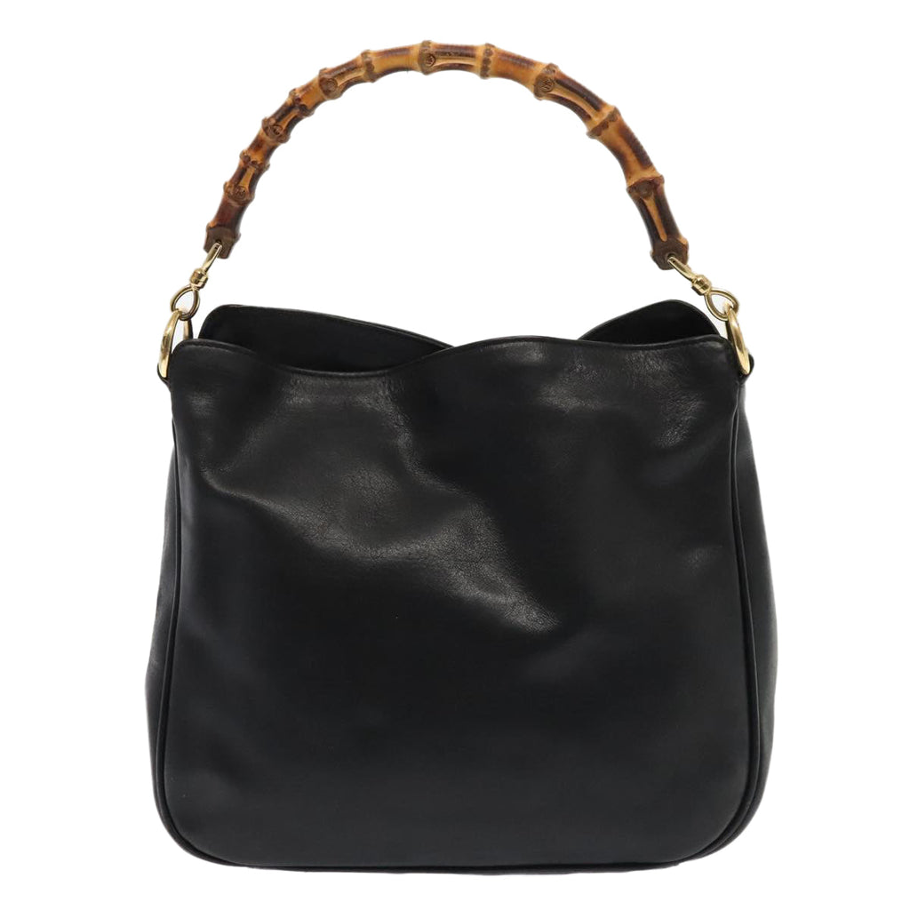 GUCCI Bamboo Hand Bag Leather Black Gold 001 1705 1638 bs17478